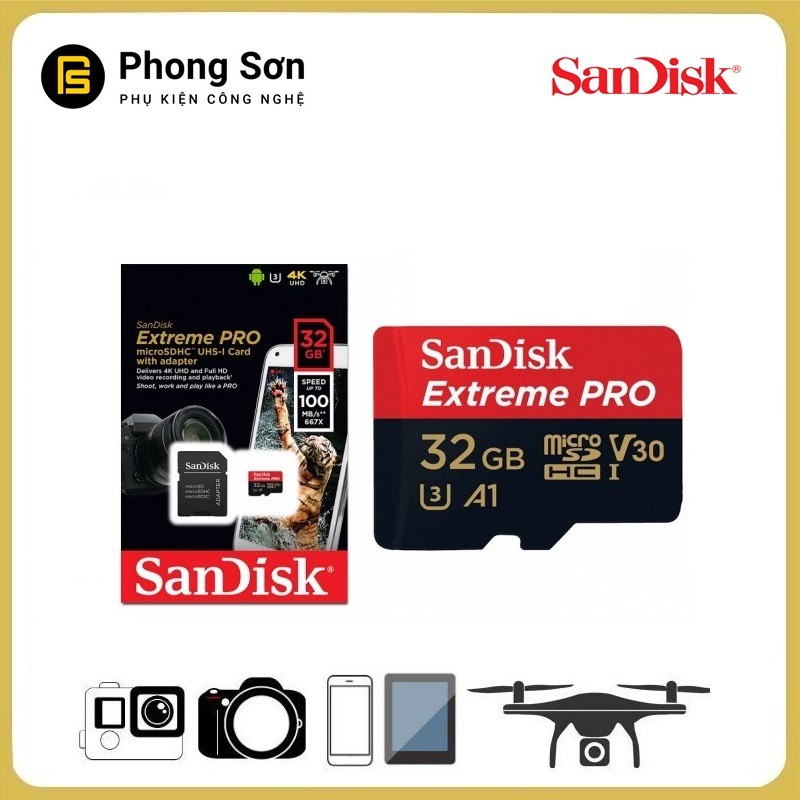 Thẻ nhớ Micro SDHC 32GB Extreme Pro 667x 100mb/s UHS-1 Sandisk | BigBuy360 - bigbuy360.vn