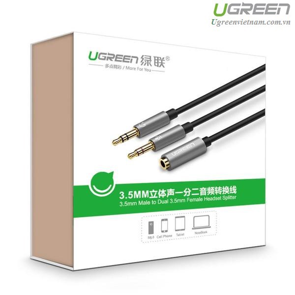 Cáp Gộp Audio 3,5mm Âm Ra 2 Đầu 3,5mm 1 Mic 1 Loa UGREEN 20899 - Hàng Chính Hãng