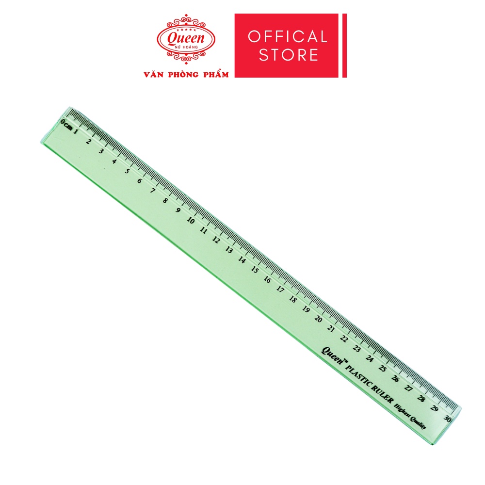 Thước nhựa 30cm - Màu Trắng Trong/Xanh/Xanh Lá/Hồng - Queen