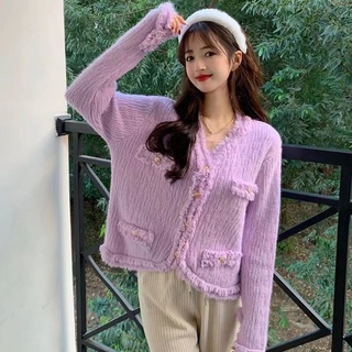 Áo len cổ V phối cúc xinh xắn (kèm ảnh thật)