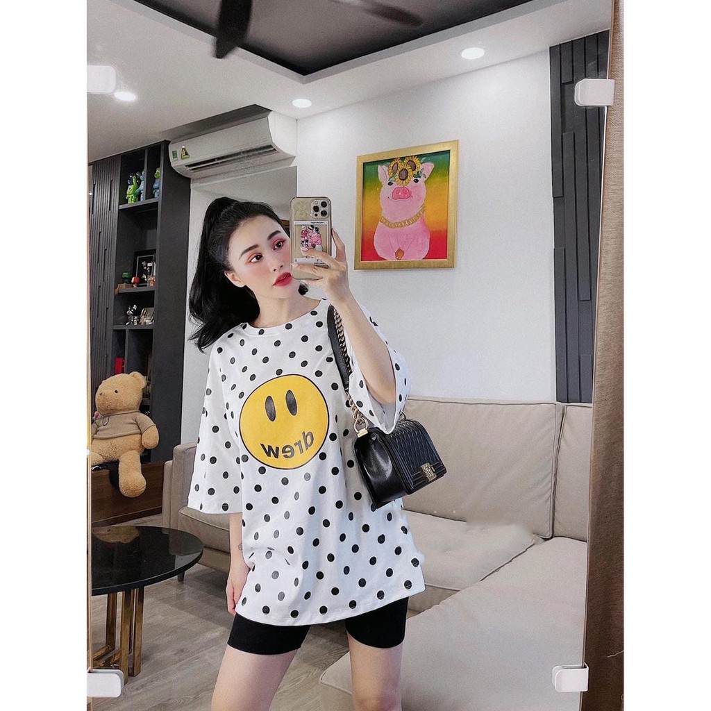 Set Chấm Bi Mặt Cười Mix Quần Legging Siêu Cute Bộ Mặc Ở Nhà