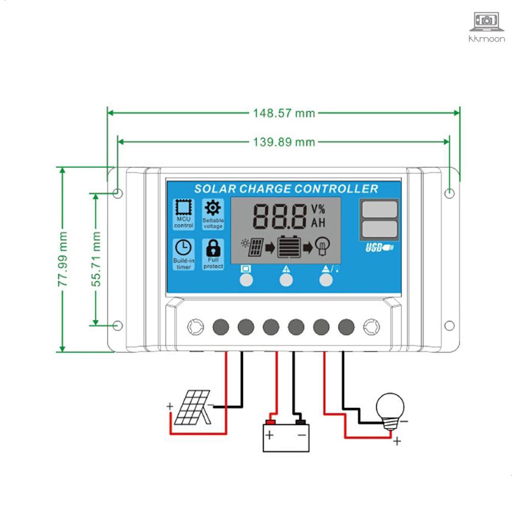 Bộ Điều Khiển Sạc Năng Lượng Mặt Trời Hai Cổng Usb 100a 12v / 24v