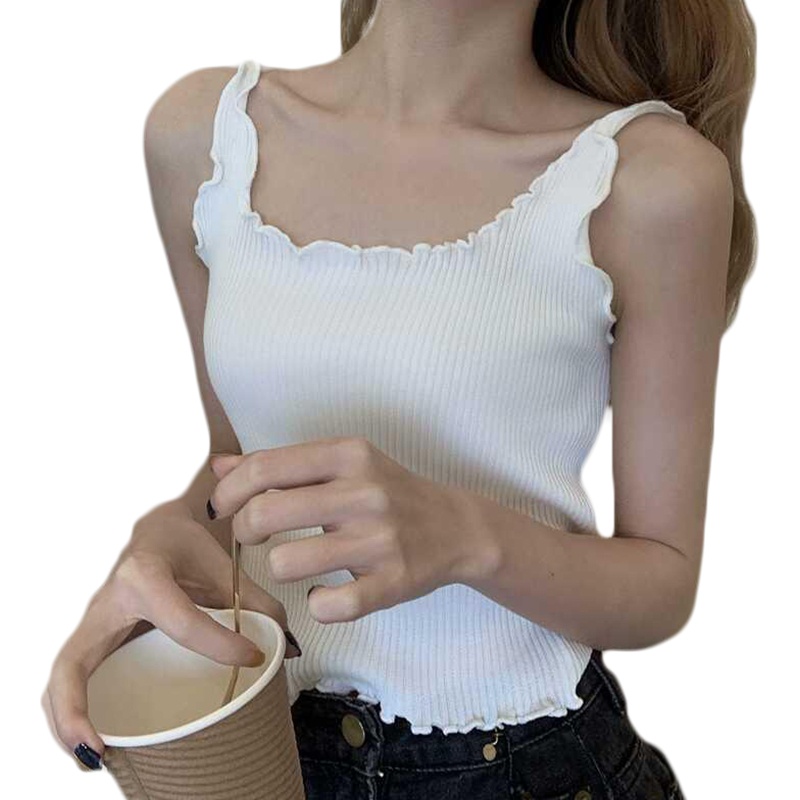 Áo Croptop Hai Dây Dệt Kim Màu Trơn Thời Trang Cho Nữ