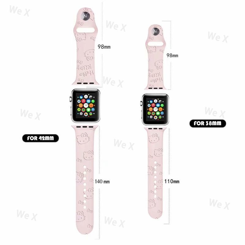 Dây Đeo Đồng Hồ Bằng Silicone Hình Mèo Kitty Cho Apple Watch 38mm 40mm 41mm 42mm 44mm 45mm Series 8 7 6 SE 5 4 3 2 1