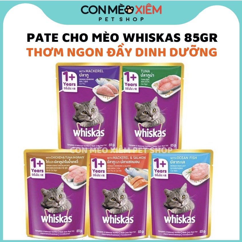 Pate cho mèo lớn con Whiskas 85g, thức ăn ướt tăng cân mập mèo trên 1 tuổi trưởng thành Con Mèo Xiêm