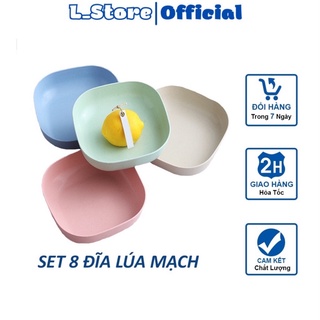 Đĩa Lúa Mạch Vuông Set 8 Chất Liệu Nhựa Lúa Mạch Sinh Học An Toàn Cho Sức Khoẻ