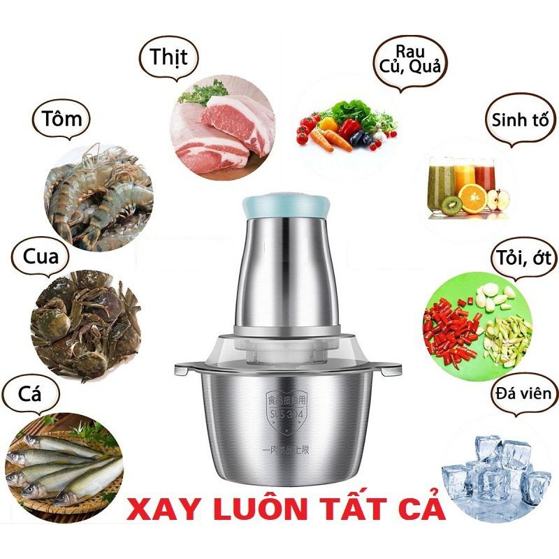 Máy Xay Thịt Công Suất 250W Cối Inox Dung Tích 2L, Máy Xay Thực Phẩm,Tỏi Ớt