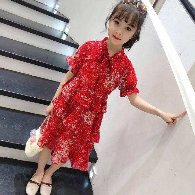 Đầm công chúa vải voan in hoa kiểu Hàn Quốc thời trang mùa hè 2019 cho bé gái