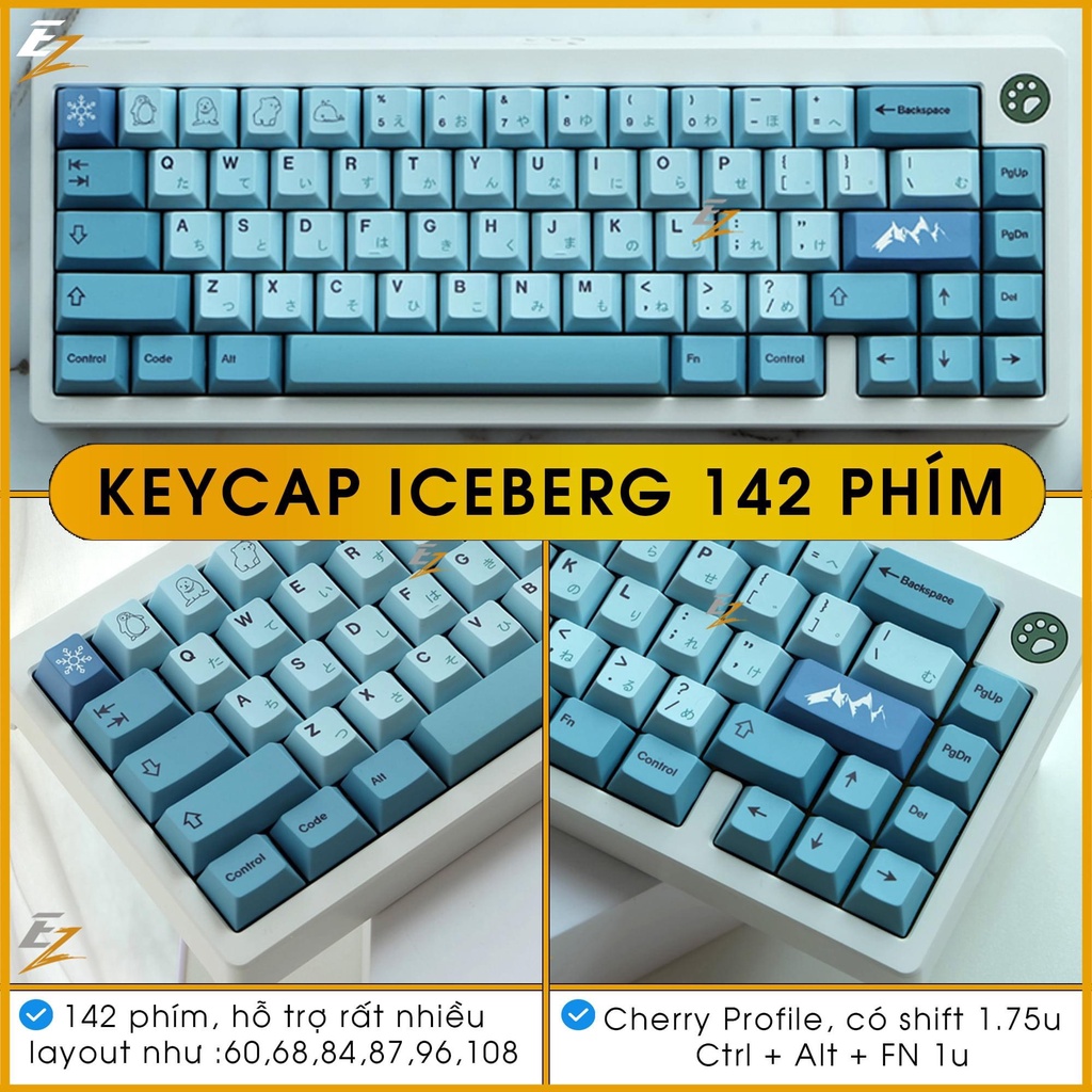 Keycap cho bàn phím Iceberg Thick PBT Cherry Profile 142 Phím 1988PC