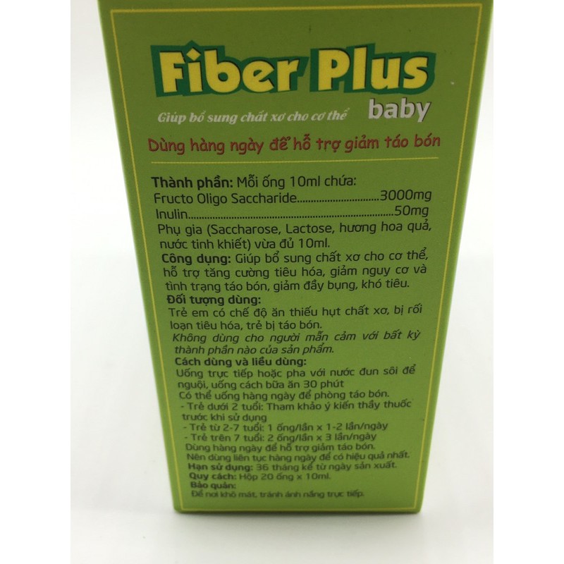 MEN ỐNG FIBER PLUS BABY- BÉ KHÔNG CÒN TÁO BÓN HỘP 20 ống