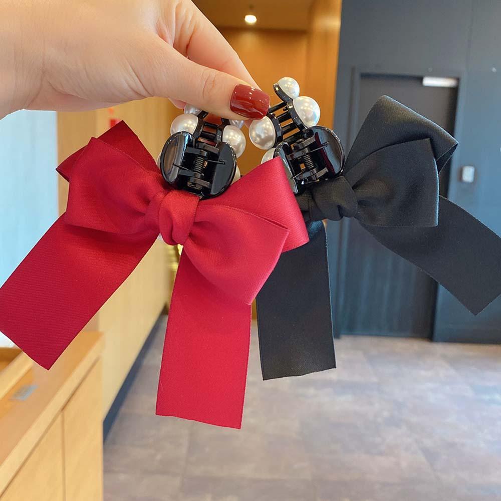 NICKOLAS Kẹp Tóc Càng Cua Đính Nơ Và Ngọc Trai Nhân Tạo Phong Cách Hàn Quốc Cho Nữ