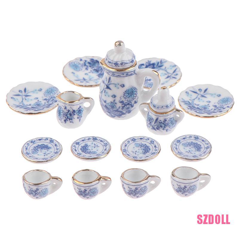 Set 15 Ly Trà Bằng Sứ Tỉ Lệ 1:12 Dành Cho Nhà Búp Bê