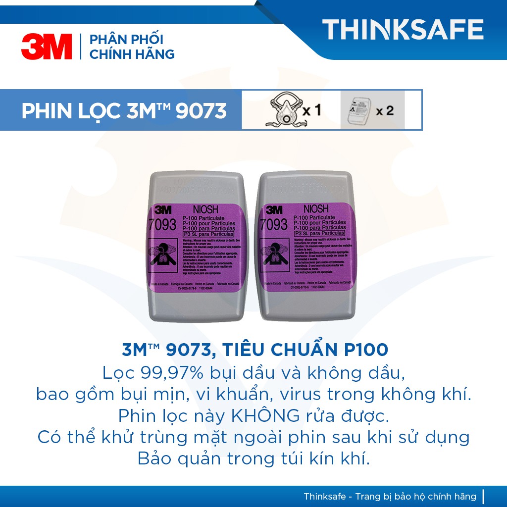 Mặt nạ phòng dịch 3M Thinksafe, tiêu chuẩn N95, phòng dịch, lọc bụi mịn pm2, bảo vệ hô hấp, 3M chính hãng -7502/7093