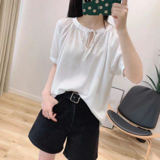 Áo sơmi voan cộc tay cổ nơ xuất Âu