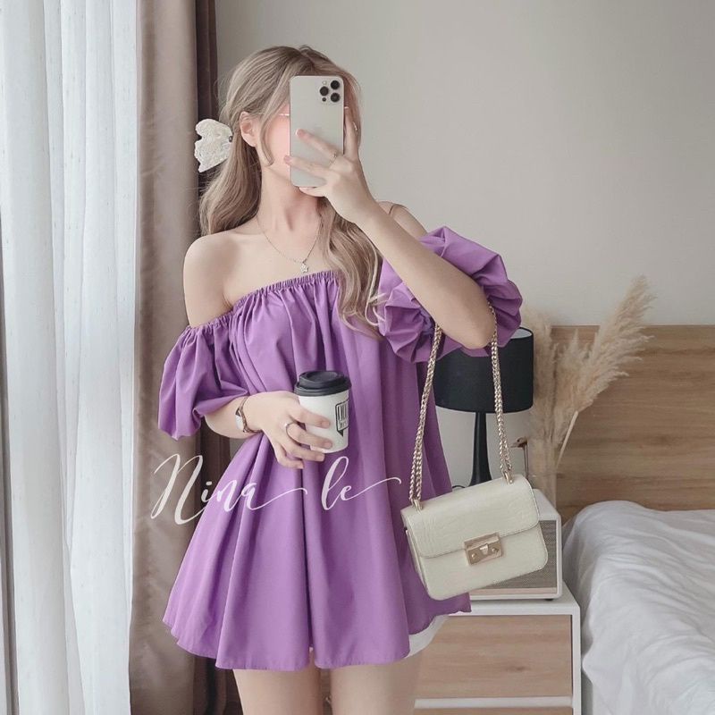Áo trễ vai tay phồng - áo trễ vai bánh bèo dễ thương - b19