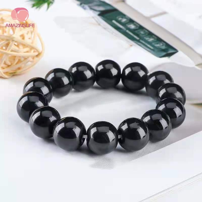 Vòng Tay Chuỗi Hạt Đá Obsidian Đen 6 / 8 / 10 / 12 / 14MM Cho Nam Nữ