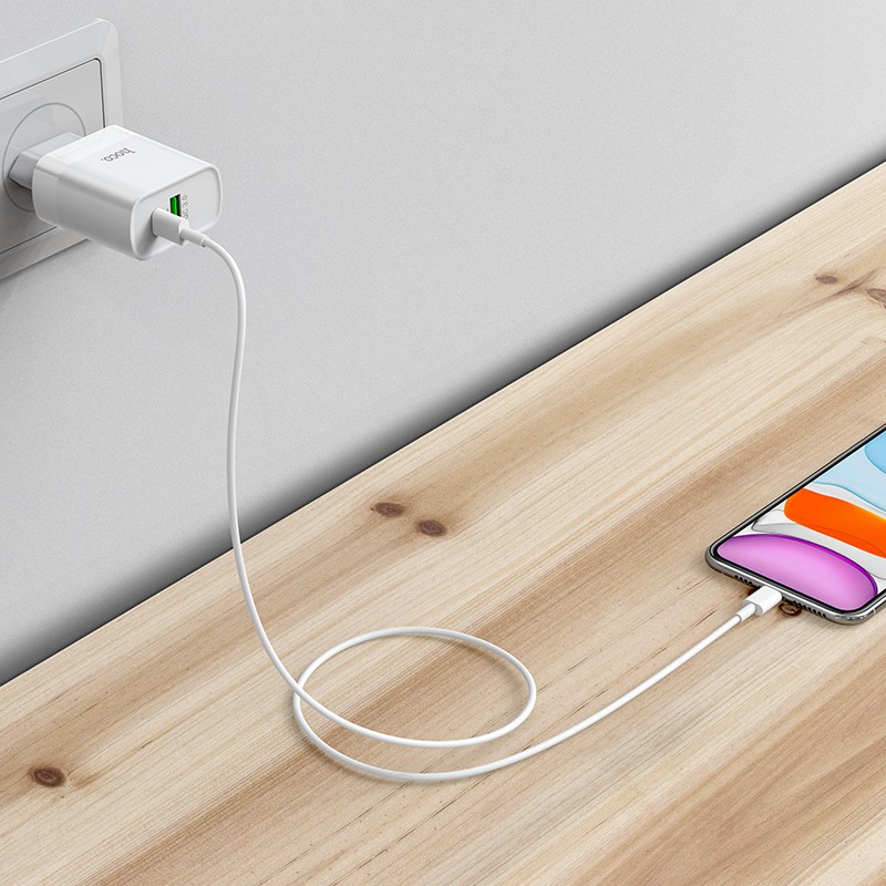 Cốc Sạc 2 Cổng Hoco C80A USB QC3.0 và Type-C PD20W - Hàng Chính Hãng - Bảo Hành 12 Tháng