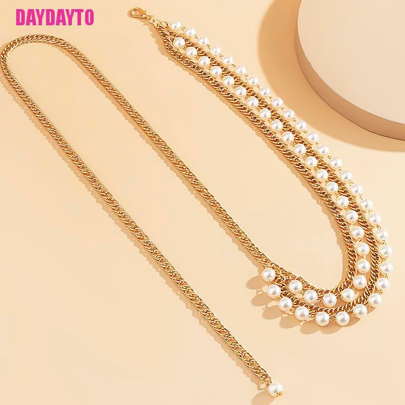 Thắt Lưng Dây Xích Tua Rua Nhiều Lớp Đính Ngọc Trai Cho Nữ