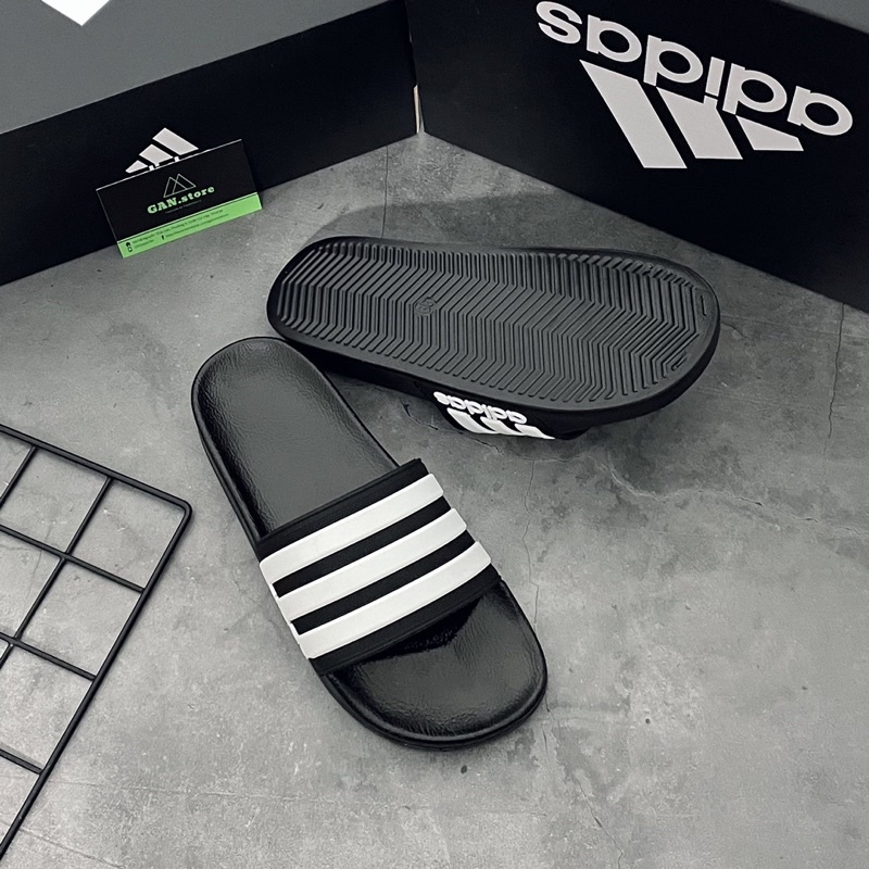 DÉP ADIDAS NEO BÁNH MÌ ĐEN 3 SỌC TRẮNG - Siêu phẩm chống thấm, nhẹ êm bền đẹp