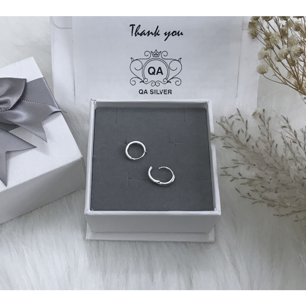 Khuyên tai bạc tròn dày khớp mở nam nữ bông tai tròn chốt lẫy S925 HOOP Silver Earrings QA SILVER EA190703