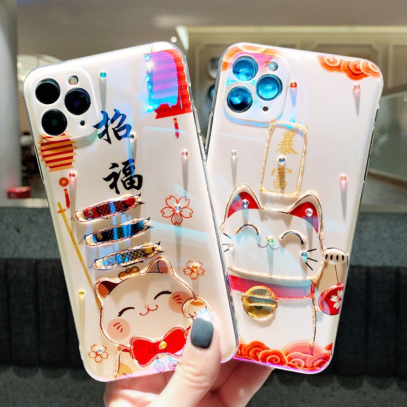 Ốp lưng iphone hình mèo thần tài silicon bóng 7/7plus/8/8plus/x/xr/xs/11/12/pro/pro max