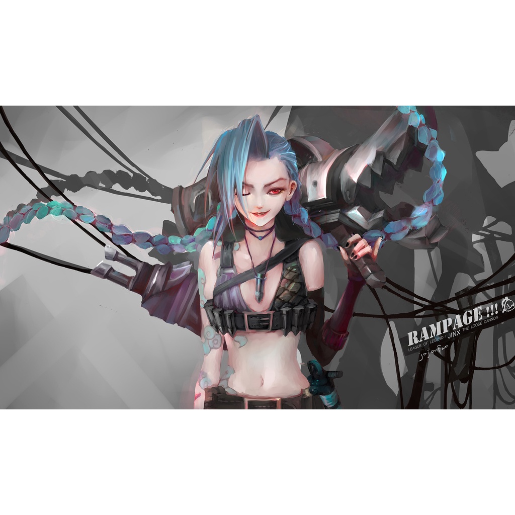 Poster A3, A4, A5 dán tường League of Legends, decal trang trí có keo JINX - Mẫu 2, nhận in theo yêu cầu