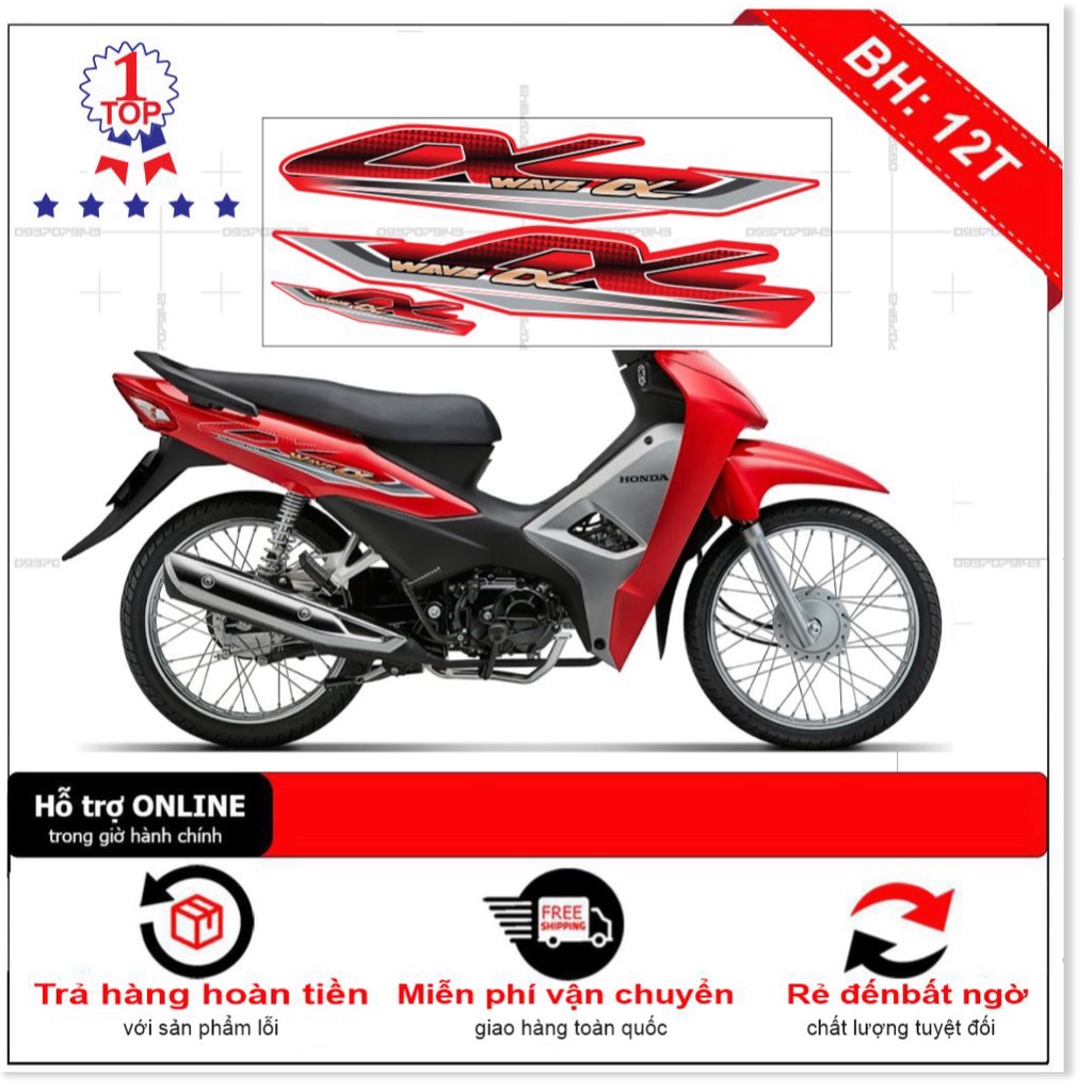 ( Quí khách vui lòng mang ra tiệm cho thợ dán ) Tem wave a mẫu zin đỏ 2017