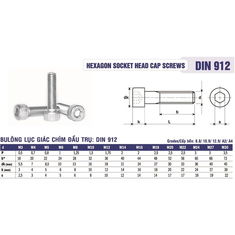 Bulong lục giác chìm đầu trụ size M5  inox   , ốc đầu trụ , ốc lục lăng đầu trụ inox, inox 304