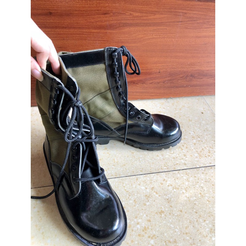 Giày cao cổ vải xanh viền da | BigBuy360 - bigbuy360.vn