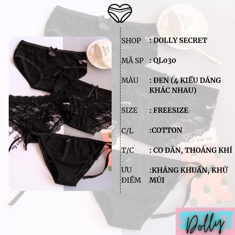 Hộp 4 quần lót nữ nơ ren gợi cảm cao cấp buộc dây mềm mại xuyên thấu EVA DOLLY SECRET QL030