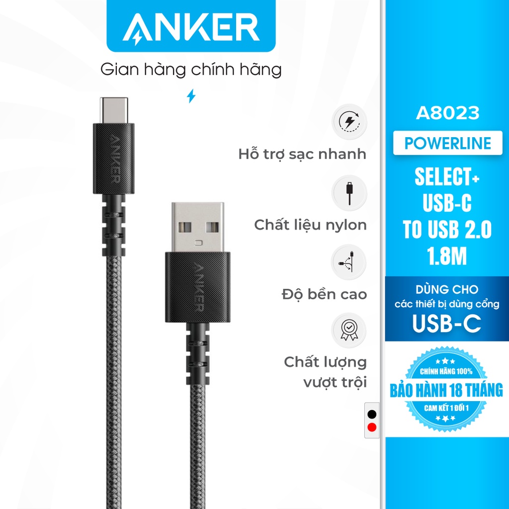 Cáp sạc Type C ANKER PowerLine Select+ USB-C ra USB 2.0 dài 1.8m - thumbnail