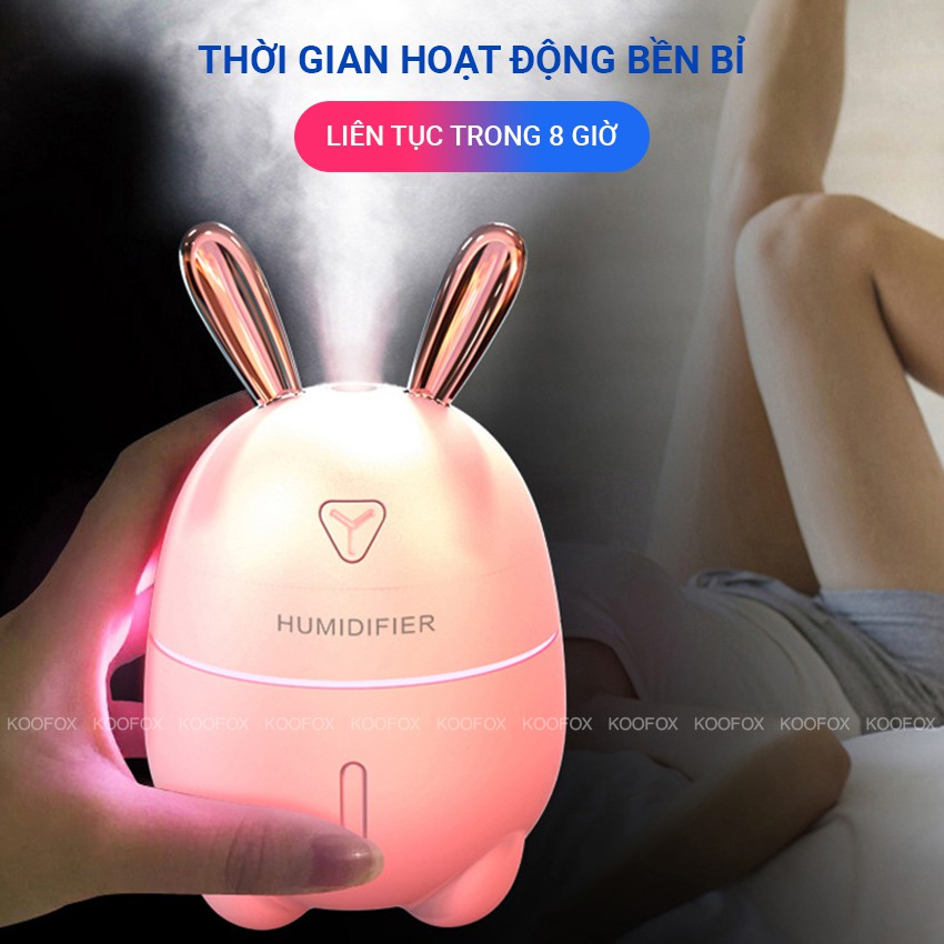 [MẪU HOT 2021] Máy tạo độ ẩm Humidifier Rabbit 300ml - Có đèn LED, siêu êm, khuếch tán tinh dầu liên tục 8 giờ - KOOFOX