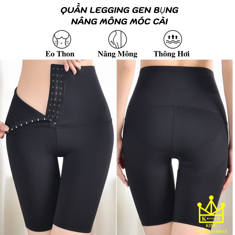 Quần legging gen bụng móc cài đùi ngố dài