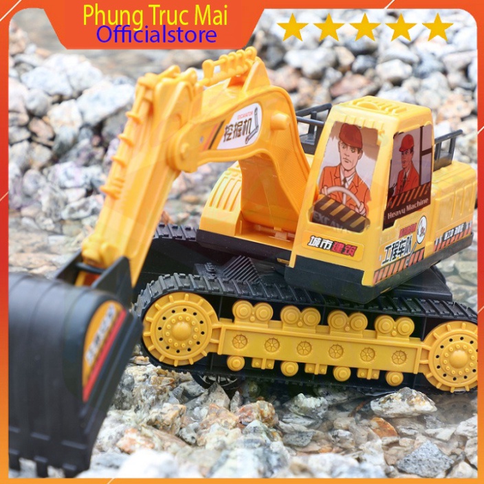 Đồ chơi trẻ em xe máy xúc xoay 360 có tay điều khiển khớp múc, chạy bánh đà cho bé