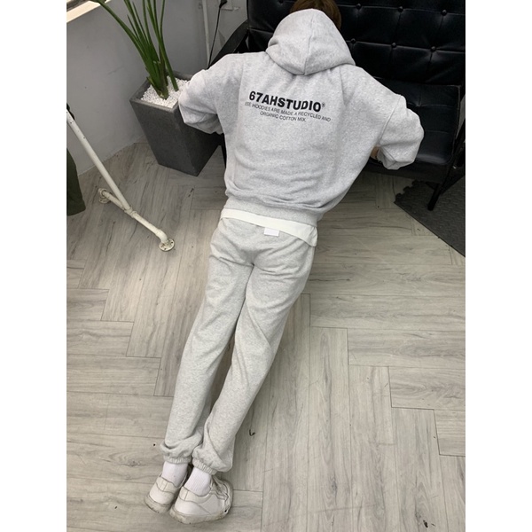 Áo hoodie siêu dày Xám/Đen 67ahstudio