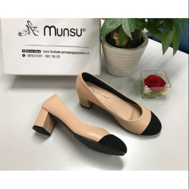 🆕️Giày Munsu_ Giày bít mũi tròn gót vuông 5cm