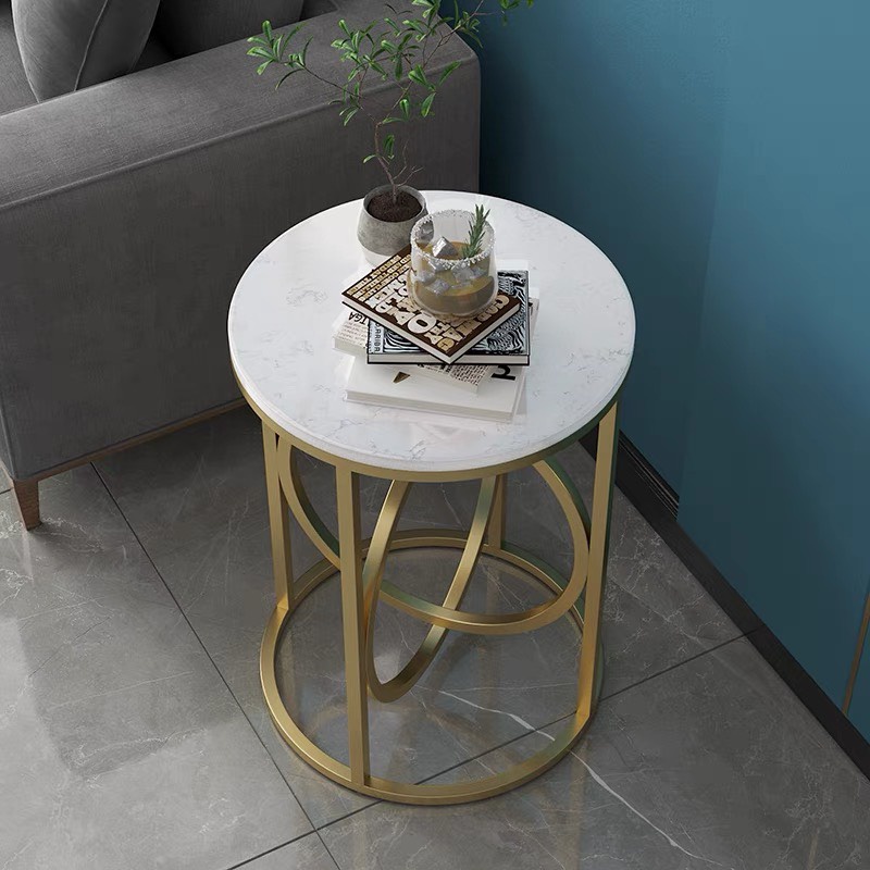 Bàn trà sofa Sushihome mặt đá hình tròn khung kim loại sơn tĩnh điện, nội thất phòng khách ban công S4