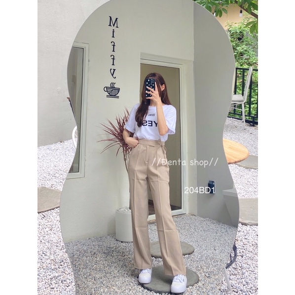 Quần vải dáng xuông dài, buộc đai 1 bên hông - 204bd1 - đenta shop