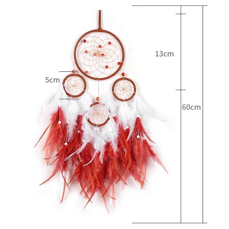 Đồ Treo Trang Trí Dreamcatcher Lông Vũ Lớn Màu Trắng - Đỏ Có Đèn Led Tặng Móc Dán