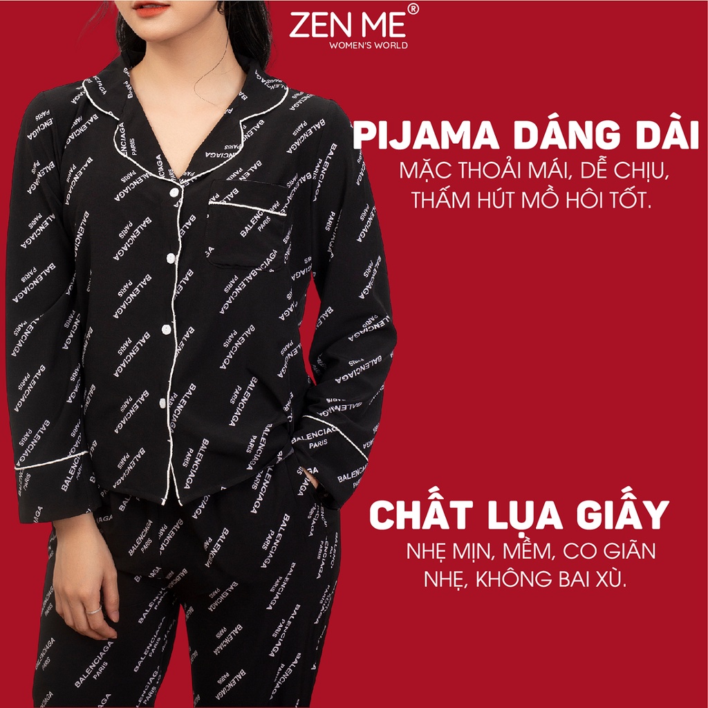 [XẢ HÀNG] Đồ Bộ Nữ Mặc Nhà Chất Lụa Giấy Cao Cấp Dáng Dài Họa Tiết Thanh Lịch PJ1221, Zen Me Women's World