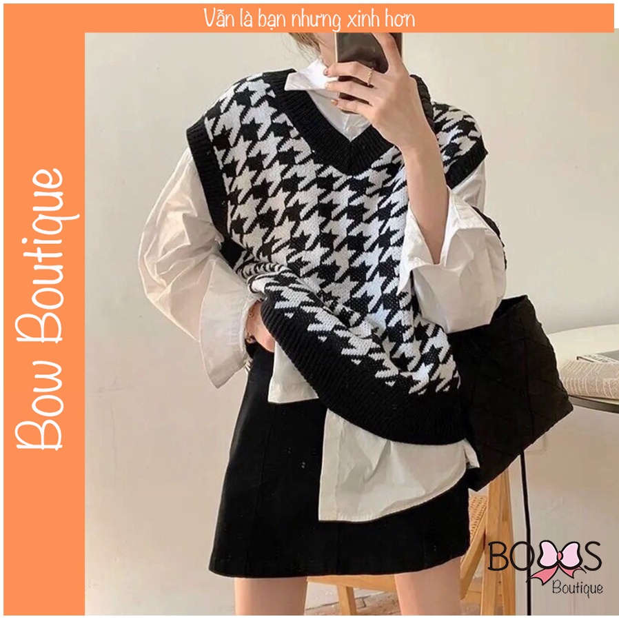Áo gile nữ len cổ chữ V không tay màu sắc vintage phong cách Hàn Quốc [GZZ]