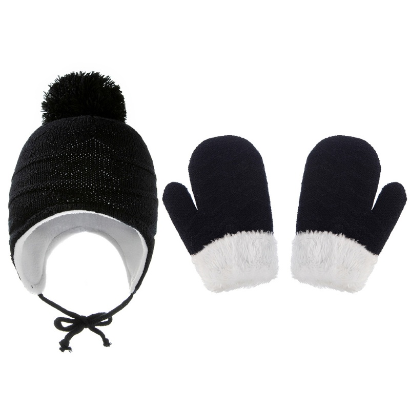 Bộ Mũ Beanie + Găng Tay + Găng Tay Phủ Lông Màu Trơn Giữ Ấm Mùa Đông Cho Bé