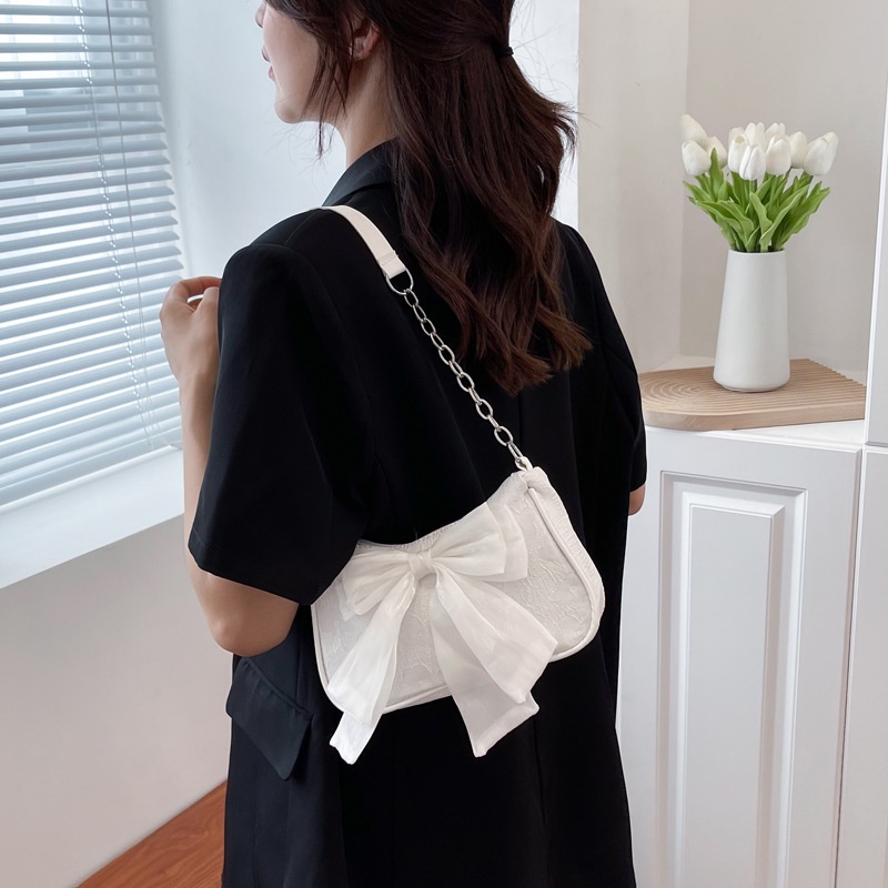 Túi Xách Đeo Vai / Kẹp Nách Đính Nơ Phối Dây Xích Nhỏ Nhắn Xinh Xắn Thời Trang Dành Cho Nữ