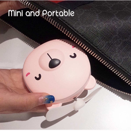 Portable Mirror Mini Fan Bear Cosmetic Makeup LED Light 3 In 1 USB Charging Handheld Beauty Tool