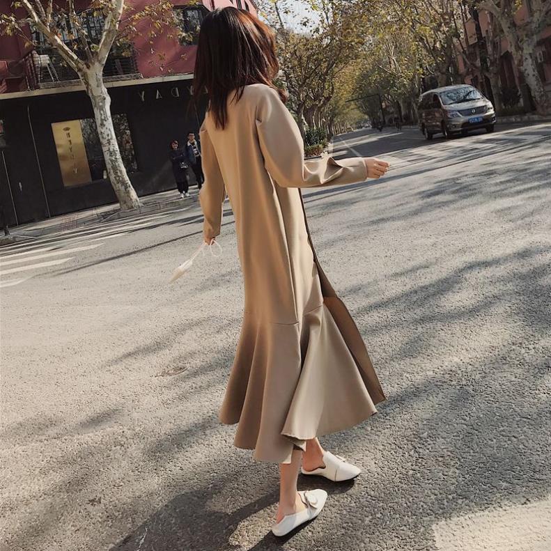 Sẵn SIZE M, XL_ Váy suông dáng dài thu- đông cho nữ màu nâu hàng quảng châu- có ảnh thật HT