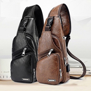 Túi da nam đeo chéo Unisex cao cấp có cổng sạc điện thoại, tai nghe có nhiều ngăn Vbig Mart