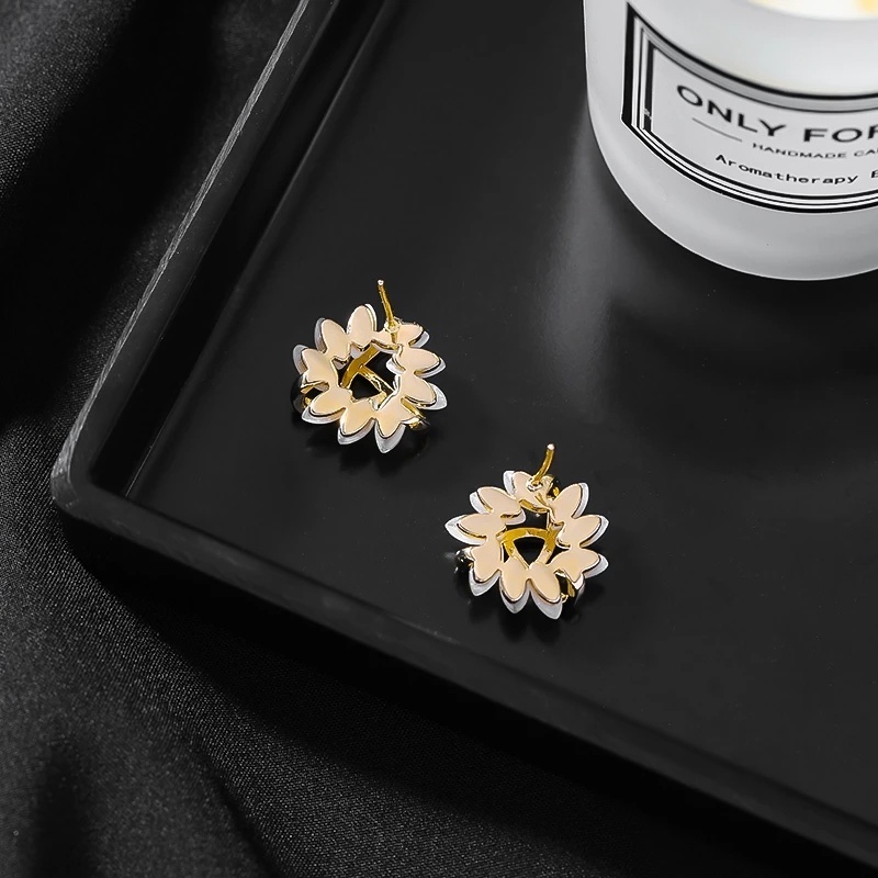 1 Đôi Bông Tai Hình Cánh Hoa Đính Đá Opal Thời Trang Dự Tiệc Dành Cho Nữ