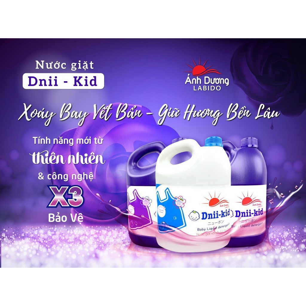 Nước Giặt Xả Dnii-Kid Can 3600ML An Toàn Cho Da Trẻ Nhỏ, Siêu Thơm, Siêu Tiết Kiệm