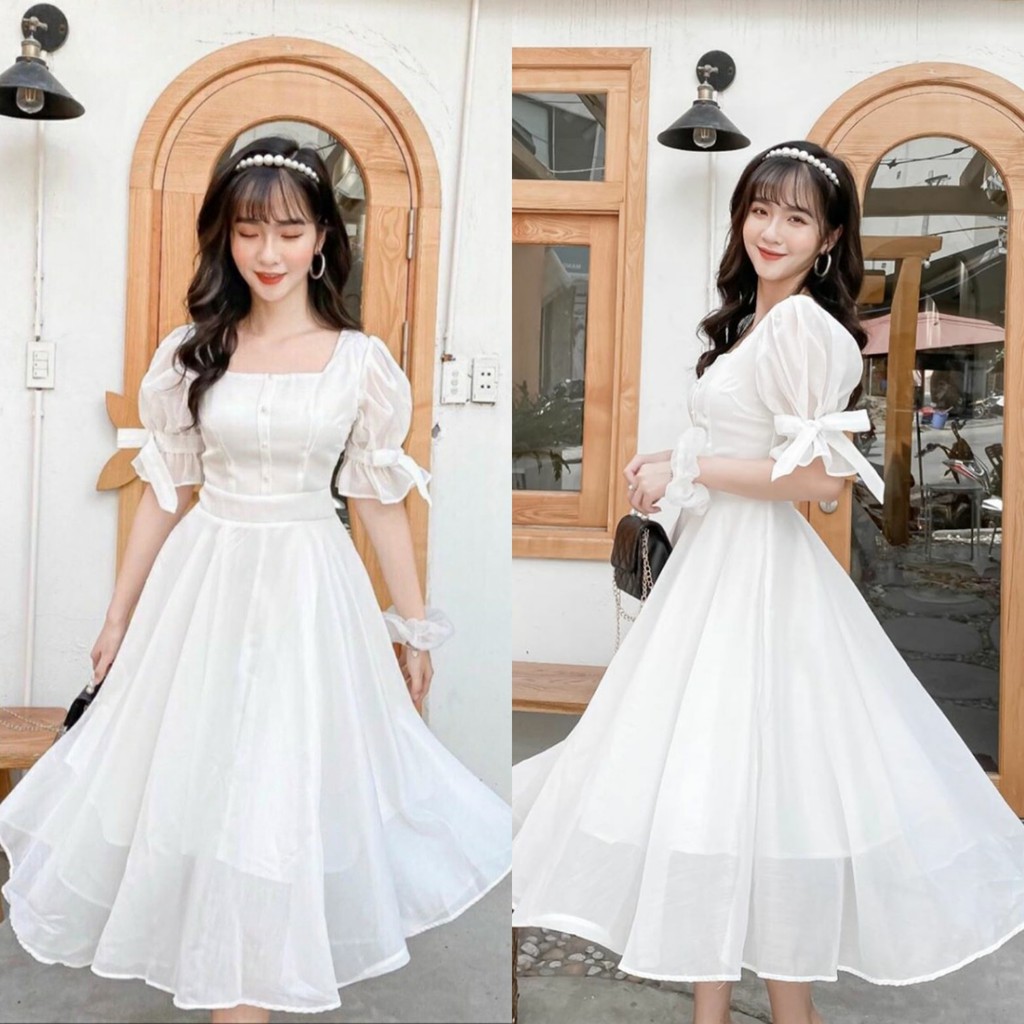 Đầm dự tiệc chụp kỷ yếu dạo phố màu trắng, chất đẹp như hình vải may 2 lớp [4 TƠ KIẾNG] | BigBuy360 - bigbuy360.vn