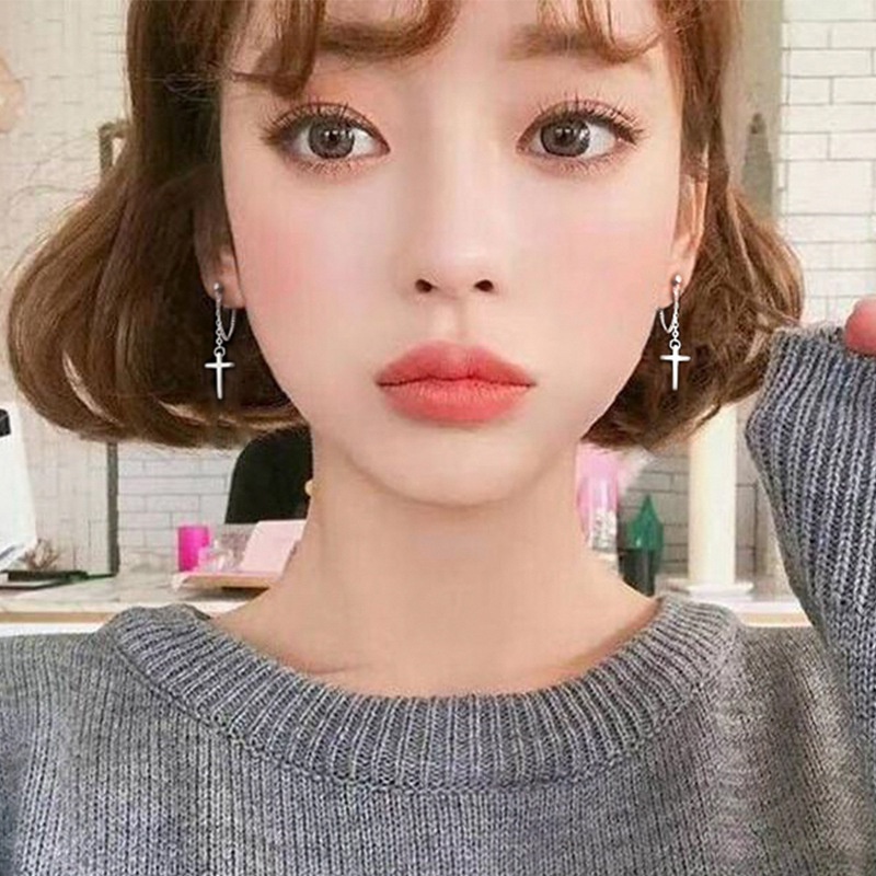 Khuyên Tai Tua Rua Hình Thánh Giá Phong Cách Hàn Quốc Cá Tính Dành Cho Nữ